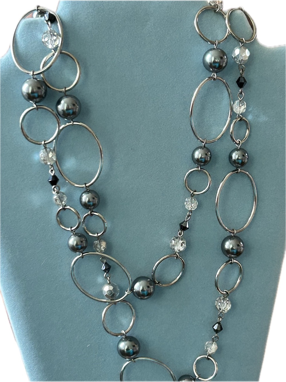 Lia Sophia Silver-Tone Necklace with Gray Pearls and Clear Crystal Beads